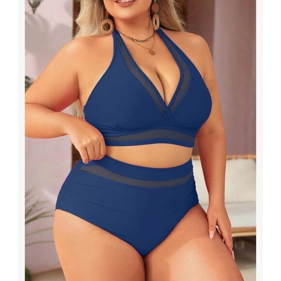 Tempt Me Womens Plus Size 22W Bikini High Waisted Mesh Bathing Suit Beach Pool - Picture 4 of 10